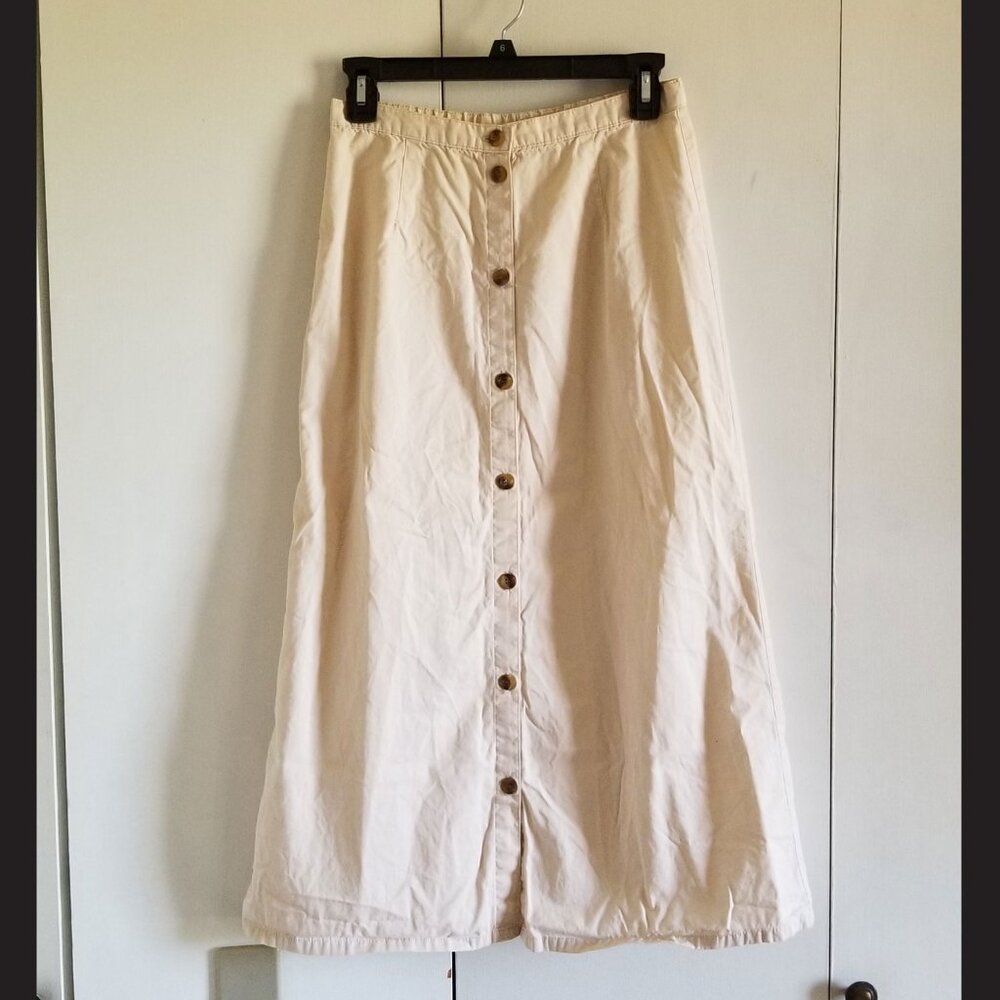 Khaki Maxi Skirt with Front Buttons